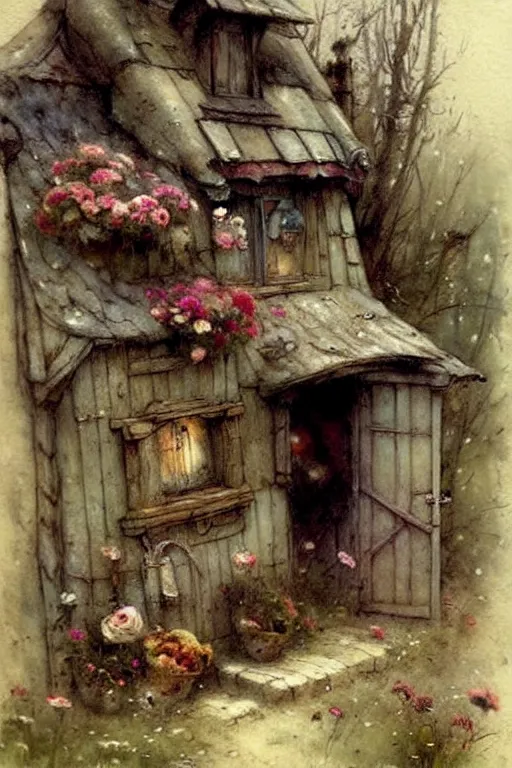 Image similar to (((((1950s fairy tale gypsy cottage . muted colors.))))) by Jean-Baptiste Monge !!!!!!!!!!!!!!!!!!!!!!!!!!!