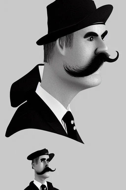 Image similar to inspector mustache, realistic photo, 65mm, digital art, trending on artstation