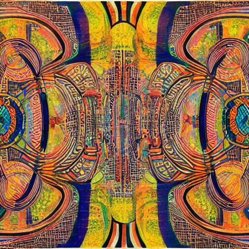 Image similar to Abstract expressionist painting detailed intricate patterns of African tribal masks