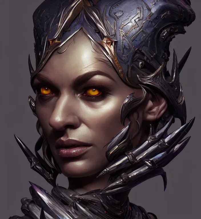 Image similar to a portrait of a dark elf, hyper detailed, digital art, trending in artstation, cinematic lighting, studio quality, smooth render, artgerm, joshua middleton, rafael albuquerque, unreal engine 5 rendered, octane rendered, art style by klimt and nixeu and ian sprigger and wlop and krenz cushart