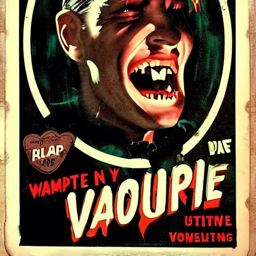 Prompt: vampire horror movie poster, 1960s retro sci Fi pulp art