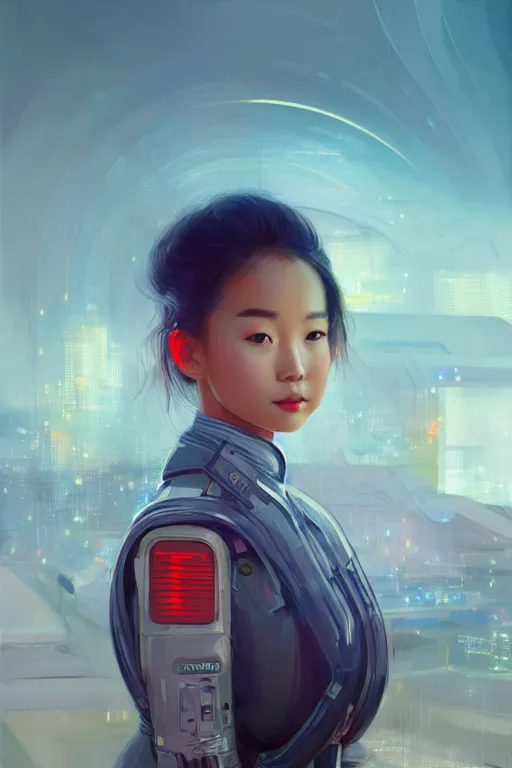 Image similar to portrait futuristic asian airforce girl, looking at the camera, in future airport rooftop , sci-fi, fantasy, intricate, very very beautiful, elegant, human anatomy, neon light, highly detailed, digital painting, artstation, concept art, smooth, sharp focus, illustration, art by tian zi and WLOP and alphonse mucha