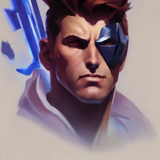 Image similar to Greg Manchess portrait painting of Gambit as Overwatch character, medium shot, asymmetrical, profile picture, Organic Painting, sunny day, Matte Painting, bold shapes, hard edges, street art, trending on artstation, by Huang Guangjian and Gil Elvgren and Sachin Teng