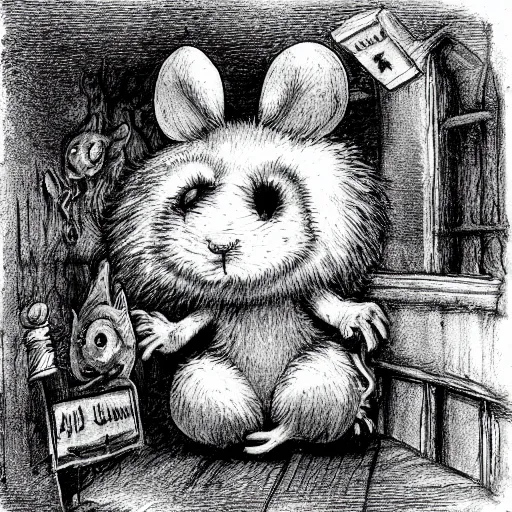 Image similar to real fluffal mouse inside scary nightmare atmosphere, horror, detailed realsitic