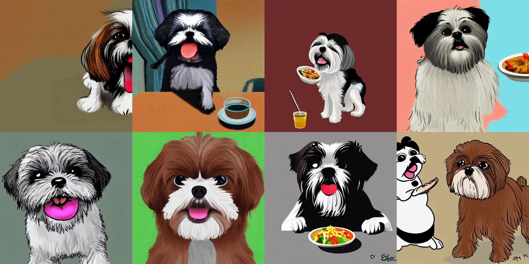 Prompt: Shih Tzu dog yelling out his owner to tell her why dinner is terrible, digital art