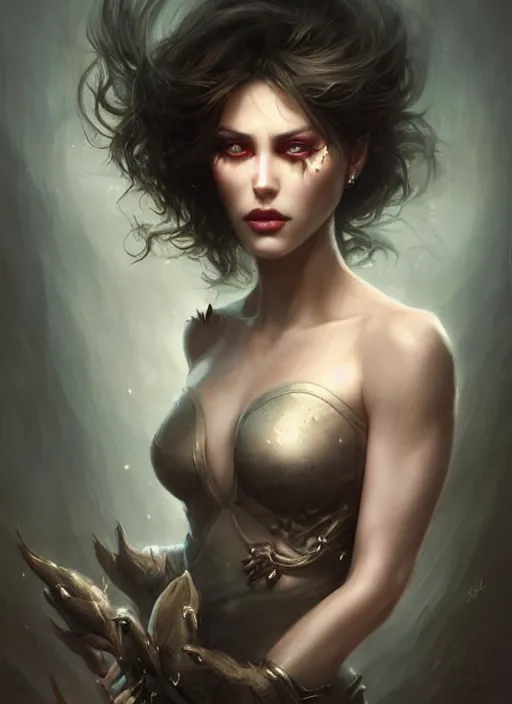 Image similar to a beautiful woman with face spikes, painted by artgerm and tom bagshaw, fantasy art, dramatic lighting, highly detailed oil painting