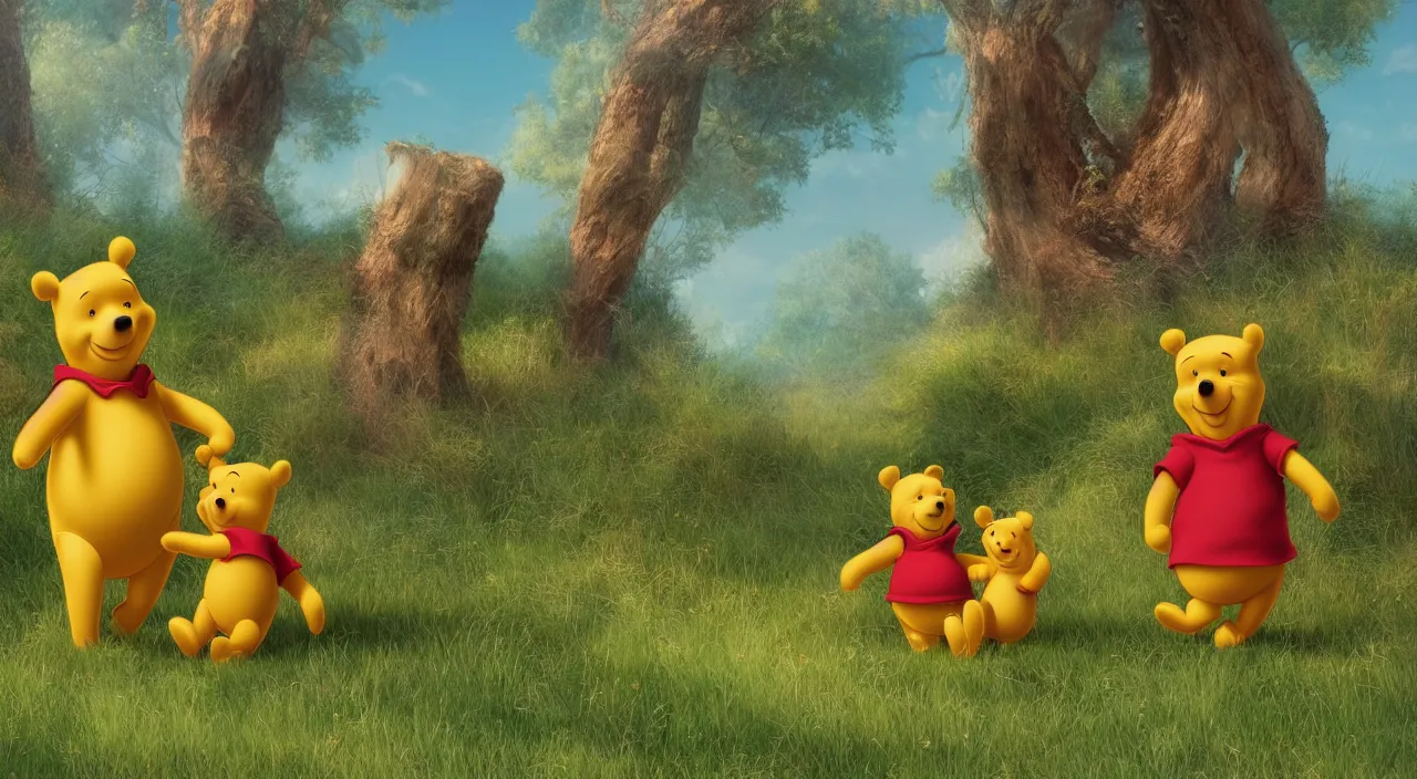 Image similar to winnie the pooh and the blustery day, trending on artstation, octane render