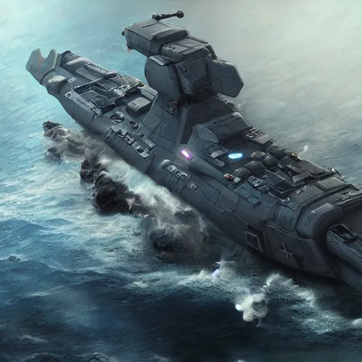 Image similar to futuristic, dreadnaught, battleship, concept art, by neil blevins