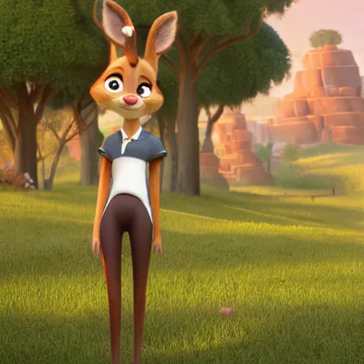 Prompt: portrait, 3 d render, tall, sexy, little fat, anthropomorphic female deer, wearing along white dress, in the style of zootopia,