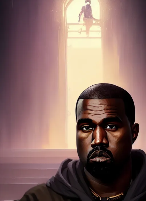 Image similar to highly detailed portrait kanye west in gta v stephen bliss unreal engine fantasy art by greg rutkowski loish rhads ferdinand knab makoto shinkai lois van baarle ilya kuvshinov rossdraws tom bagshaw global illumination radiant light detailed intricate environment