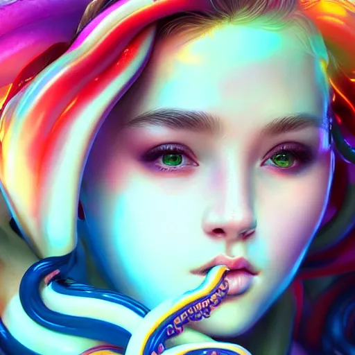Image similar to A stunning portrait of teen girl with tentacles on her head, art by Artgerm and Ross Tran, vivid color palette, digital painting, 3D, octane render, highly detailed, particles, light effect, volumetric lighting, digital painting, artstation, concept art, smooth, sharp focus