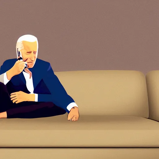 Image similar to joe biden smoking a giant smokey joint while sitting on a couch in a messed up apartment, stoned eyes, smoke, beautiful digital art, amazing detail, artstation, award winning, sharp