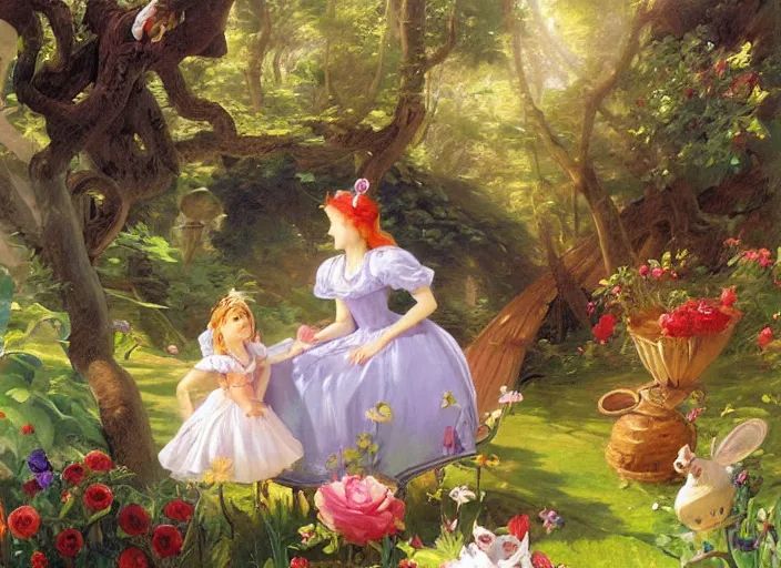 Image similar to clip art of alice in the wonderland by vladimir volegov and alexander averin and peder mørk mønsted and pierre auguste cot and raphael lacoste