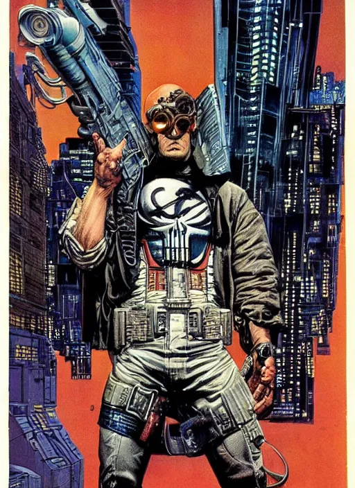 Image similar to cyberpunk the punisher. portrait by clyde caldwell and jean giraud and anton otto fischer and john philip falter and will eisner and gil elvgren