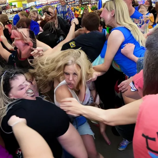 Image similar to sarah hylands fighting in a mosh pit at wal - mart
