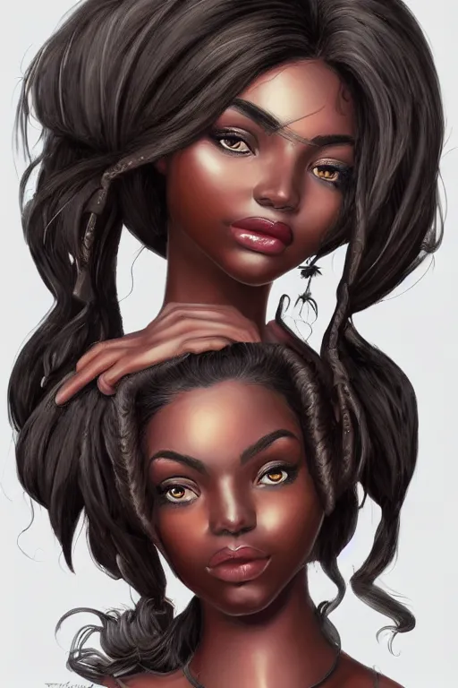 Image similar to A bust of a beautiful dark skinned Dominican Republic girl with large lips and smooth eyebrows and straight hair, HD, illustration, epic, fantasy, intricate, elegant, amazing detail, digital painting, artstation, concept art, smooth, sharp focus, illustration, art by Turine Tran