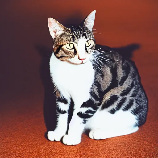 Prompt: a cat with its left eye behind a leica m6 camera