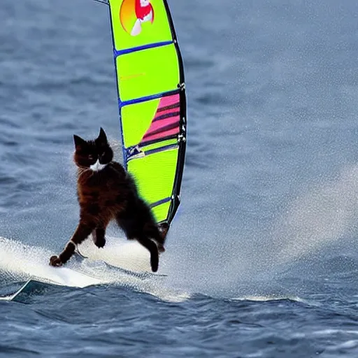 Image similar to A ragdoll cat windsurfing, cool, impressive, skilled