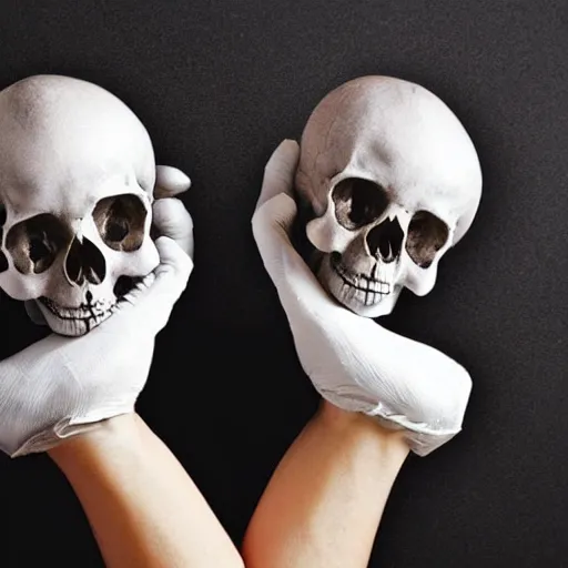 Prompt: human skull hands