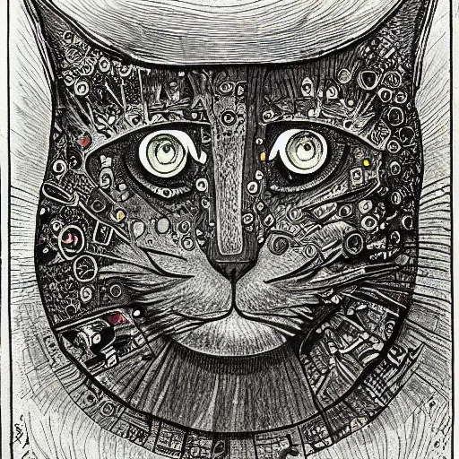 Prompt: cyborg drawn by louis wain