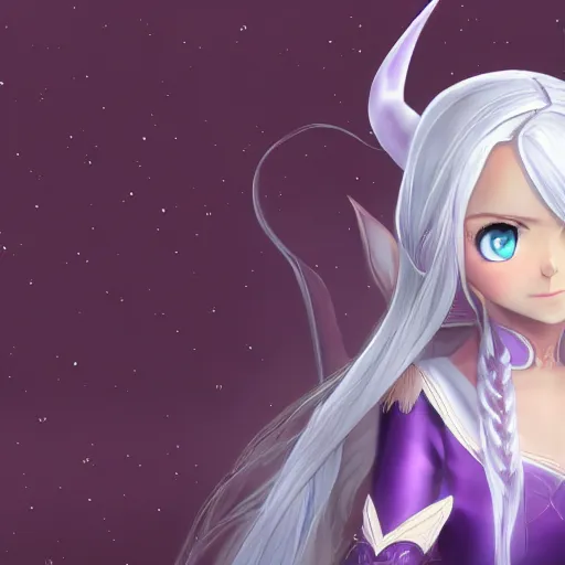 Prompt: elf girl, silver long hair, amethyst eyes, emilia rezero, HD