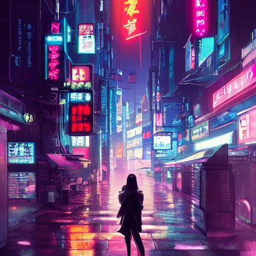 Prompt: samurai with his daughter, rainy night, neon glow concept art, sharp focus, city background, intricate, digital painting, cyberpunk 2077, octane render, wallpaper, highly detailed, anime key visual, rich vivid colors ambient lighting,, illustration, art by Artgerm, Makoto Shinkai, Ilya Kuvshinov, Lois Van Baarle and Rossdraws