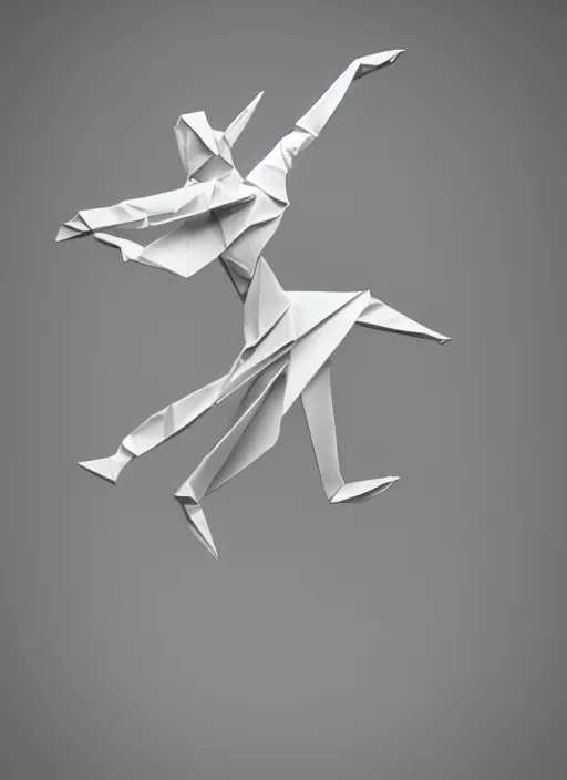 Image similar to origami dancer in white paper, 3 d render, ultra - detailed, on white background, studio shot