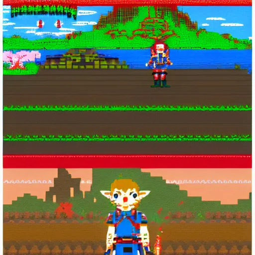 Image similar to breath of the wild as 8 bit Atari game