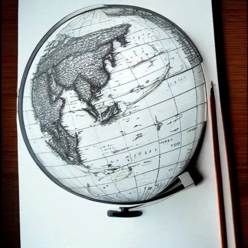 Image similar to world map globe drawing, pencil arts