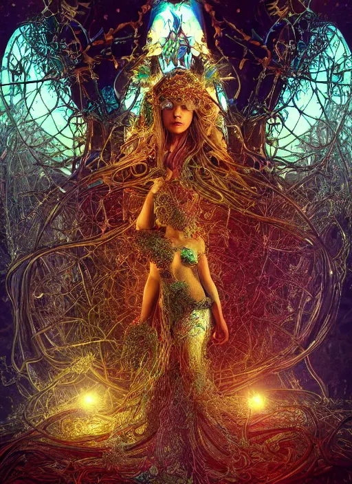 Prompt: highly detailed surreal vfx avante garde portrait of a 3 d light temple, polyphonic bio - communications, arcane ritual, entangled vibrating, electricity, ultra detailed, ornate, hyperrealistic, octane render, chiaroscuro, inspired by carne griffiths & james jean & android jones & william morris & johannen voss & alphonse mucha, unreal engine