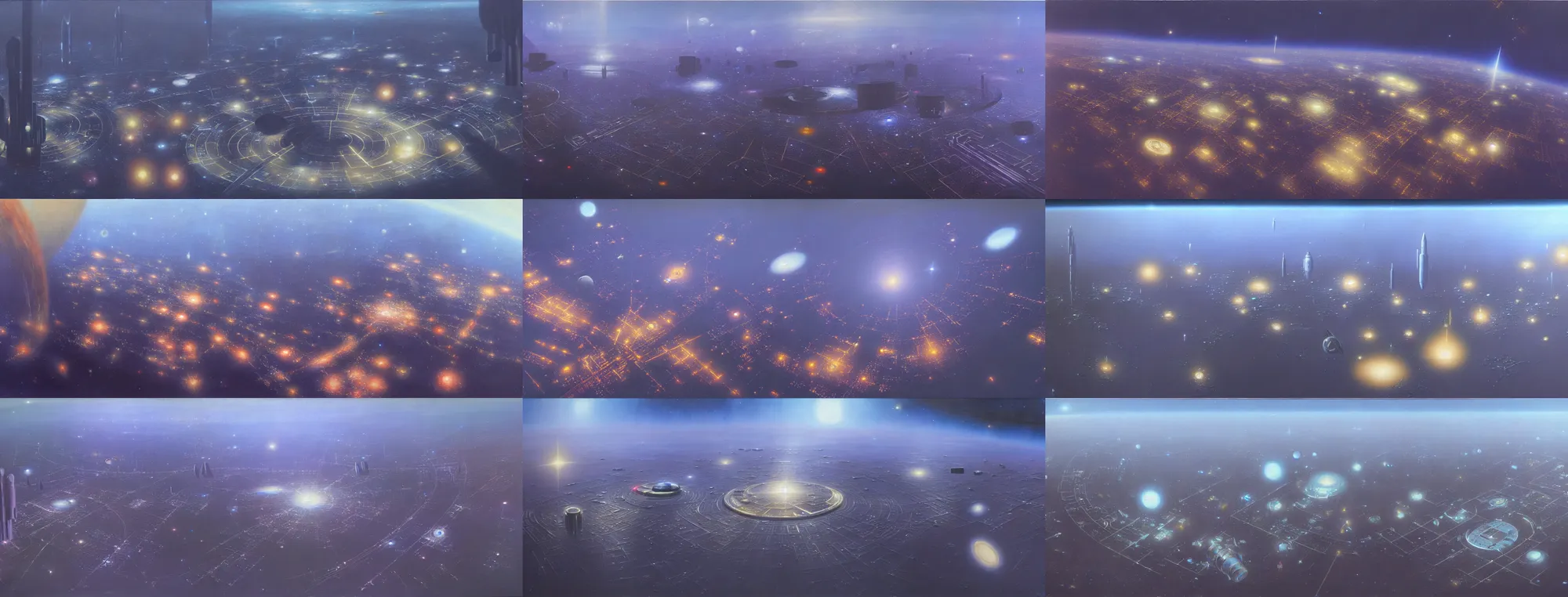 Image similar to a painting of the low earth orbit space city by john harris. ultra clear detailed. 8 k