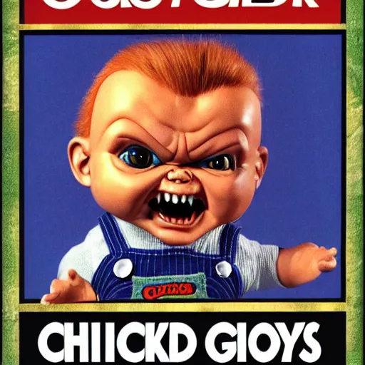 Image similar to chucky good guys doll, garbage pail kids card