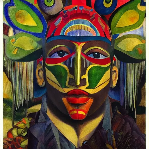 Image similar to head of a beautiful boy wearing a carnival mask made of stylized flowers, by diego rivera and john watkiss and annie swynnerton, art deco shaman, art brut, symbolist, dramatic cinematic lighting, god rays, iridescent beetles, clean crisp graphics, smooth sharp focus, extremely detailed