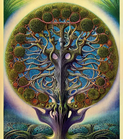 Image similar to tree of life by roger dean and andrew ferez, art forms of nature by ernst haeckel, divine chaos engine, symbolist, visionary, art nouveau, botanical fractal structures, organic, detailed, realistic, surreality