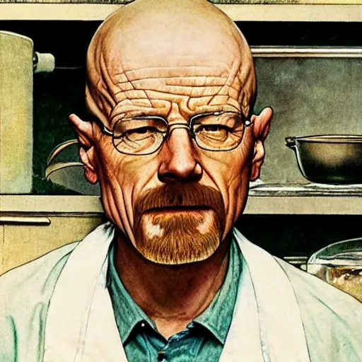 Image similar to Walter white cooking, Norman Rockwell