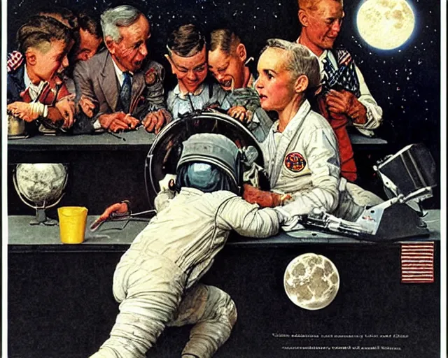 Prompt: apollo moon landing by norman rockwell