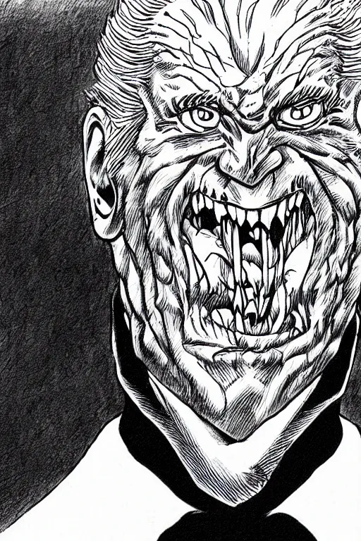 Image similar to joe biden monster drawn in kentaro miura art style