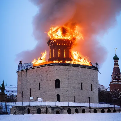 Image similar to photo of burning tower of Kremlin, highly detailed, 8k