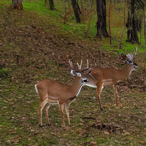 Image similar to deers that are glitched upside down, trail cam, 4k