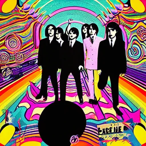 Image similar to “ 1 9 6 0 s beatles album cover, psychedelic, stylized, mad men retro art, commercial art. ”