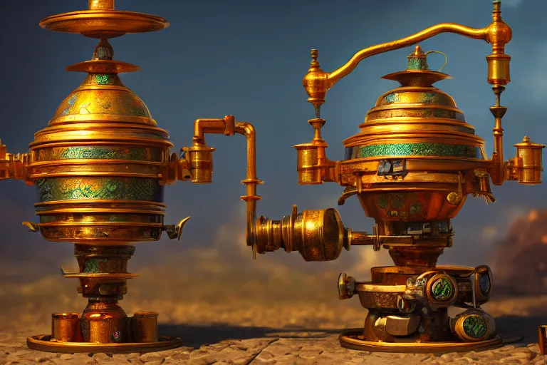 Prompt: a very detailed concept art of fantasy art nuevo samovar, trending on artstation, digital art, 4 k, hyper realistic, octane render, sharp focus