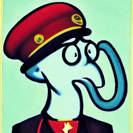 Prompt: handsome squidward, soviet propaganda painting