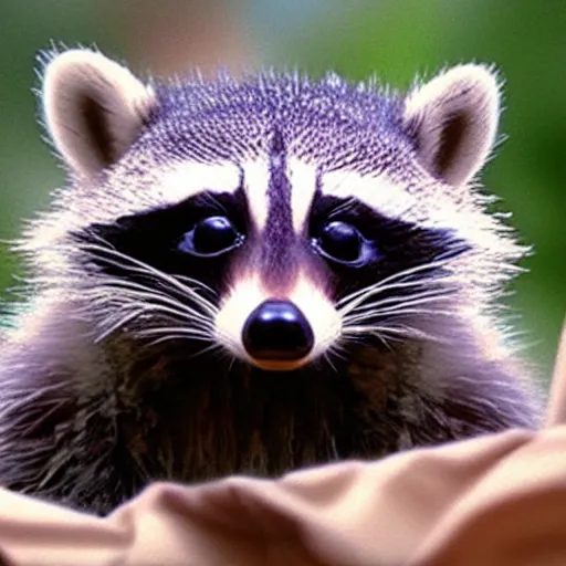 Image similar to an adorable baby raccoon wearing a diaper, pixar