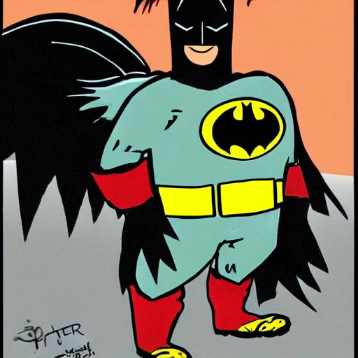 Image similar to A rooster dressed like Batman, cartoon