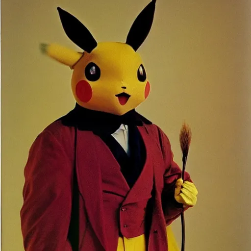 Image similar to elegant man dressed up as pikachu, art photo by Annie Liebovitz and Alphonse Mucha, glossy, sharp, clean, old fashion