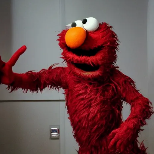 Image similar to Elmo as a monster, horror, dark, scary, real