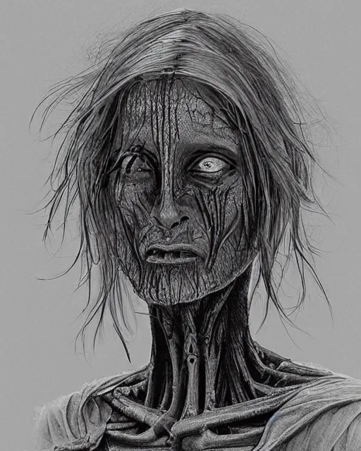 Prompt: a police sketch of a female mutant dressed as a homeless person in the style of h. r. giger / zdzisław beksinski / david cronenberg trending on artstation deviantart pinterest hyper detailed photorealistic highlights and shadow hd 8 k post - processing high resolution