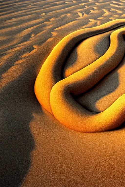 Image similar to hyperrealistic close - up sand worm monster! in dunes highly detailed concept art eric zener elson peter cinematic hard yellow lighting high angle hd 8 k sharp shallow depth of field, inspired by david paul cronenberg and zdzisław beksinski