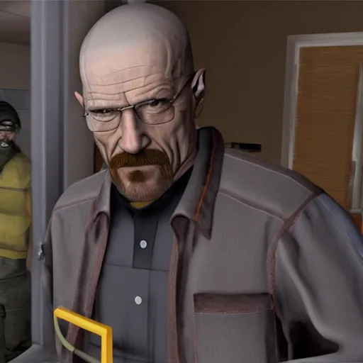 Prompt: a film still of Walter White in Half Life as Gordon Freeman