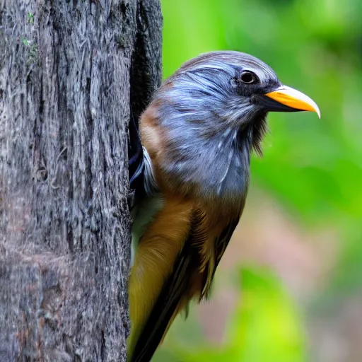 Image similar to a photo of real bird with real human teeth, newly discovered, rainforest, highly detailed, trending